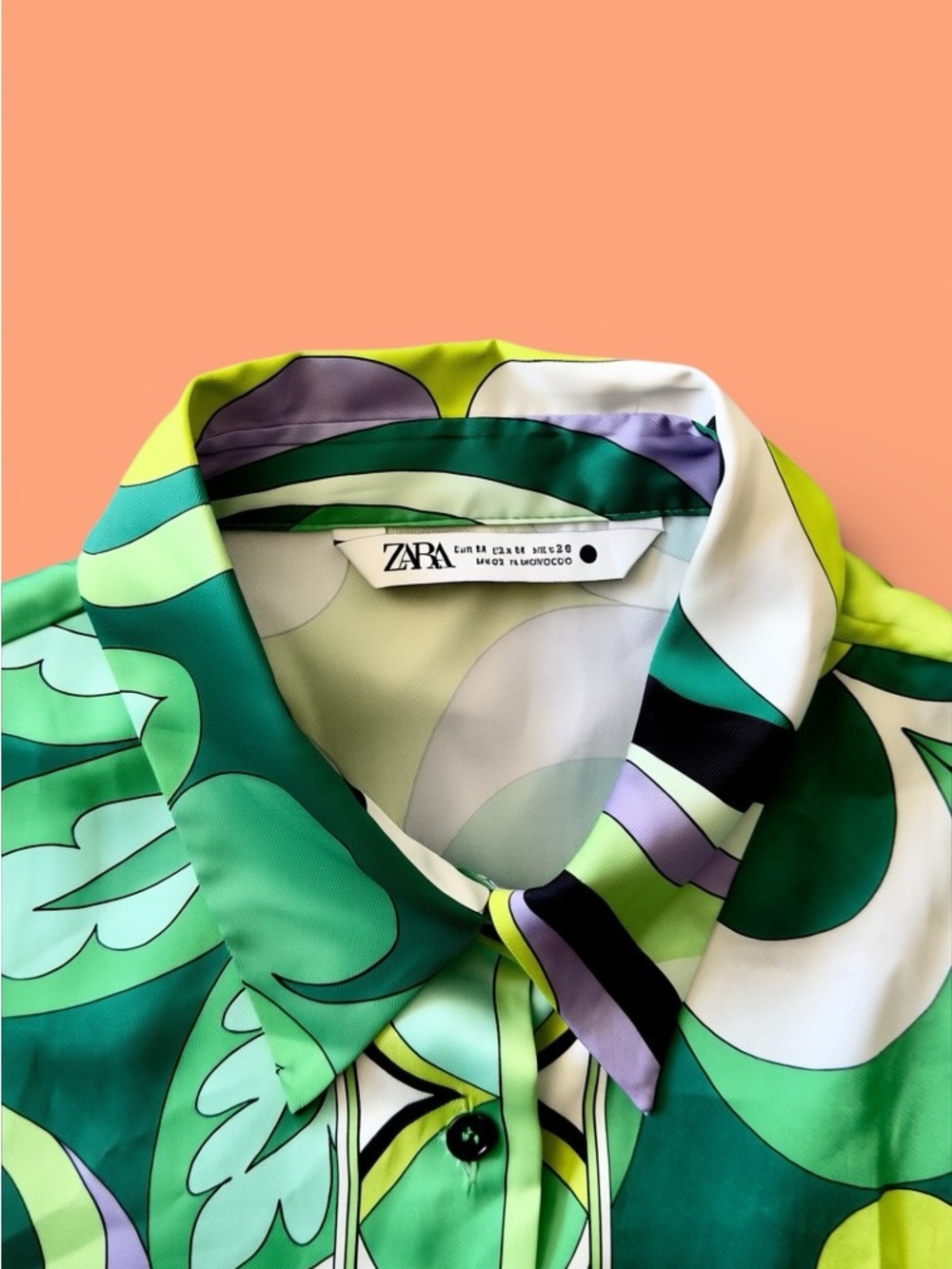 Zara Vibrant Green & Lime Abstract Print Button-Up Blouse - Picture 2 of 3